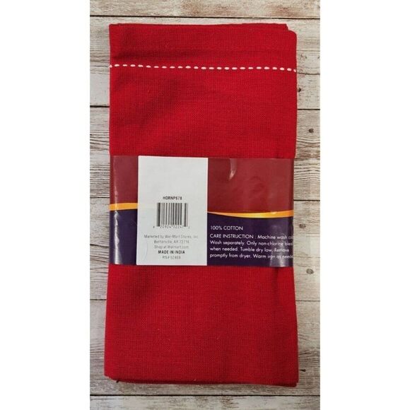 Holiday Time Red White Line 100% Cotton Fabric Napkin Set Pack of 4 17" x 17" - Picture 4 of 5
